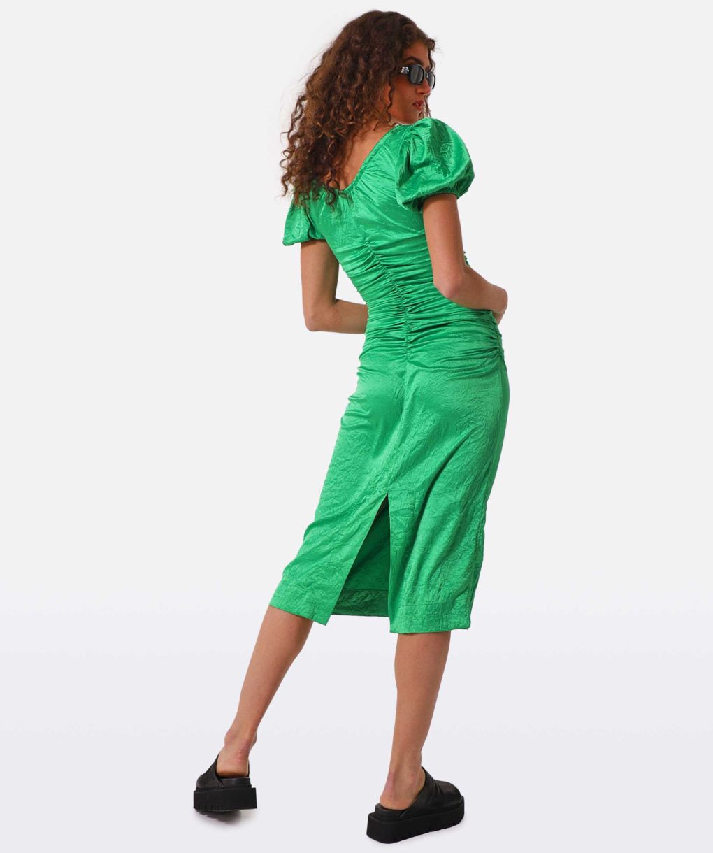 green wrap dress midi Green Midi Length Wrap Dress Made with Vegan Silk Medium
