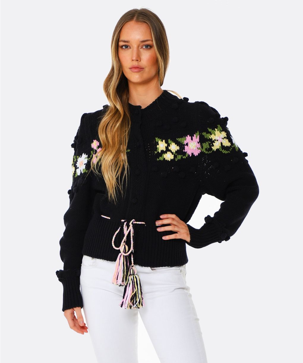 Hayley Menzies Black Gladys Intarsia Cotton Cardigan | Jules B