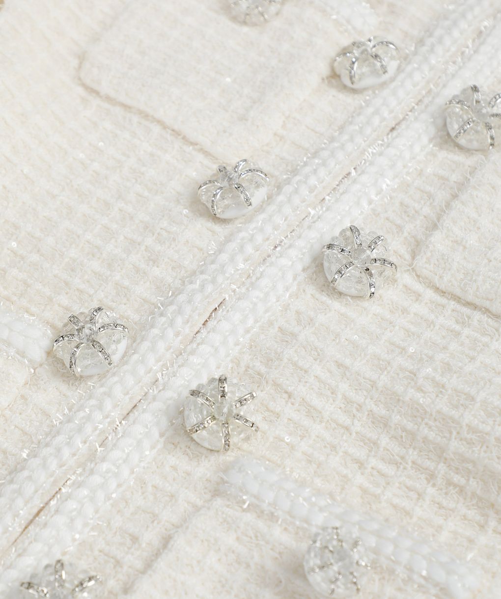 Self-Portrait Cream Buttoned Knit Mini Dress