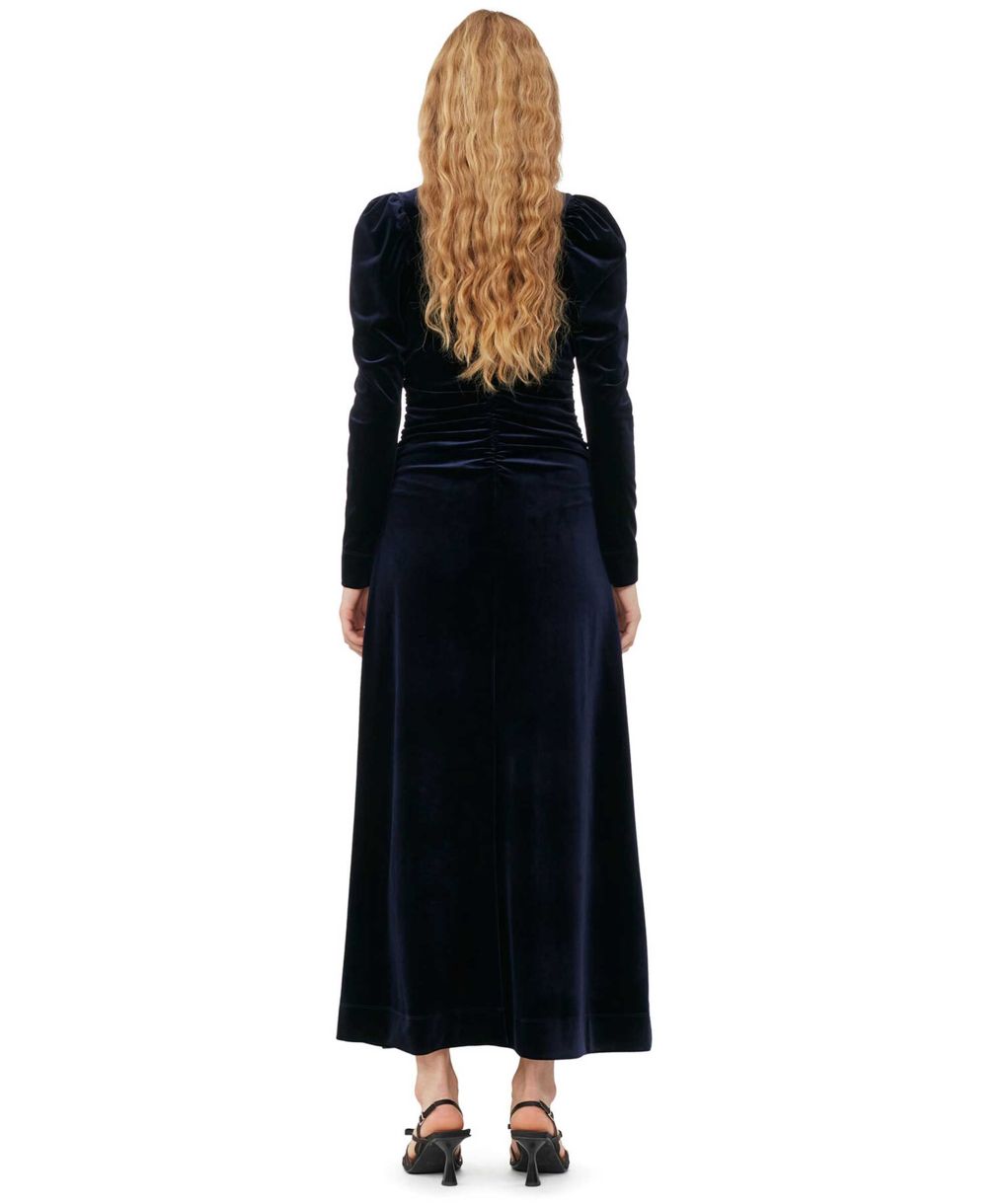 chinese dress ladies Black Velvet Jersey Puff Sleeve Maxi Dress