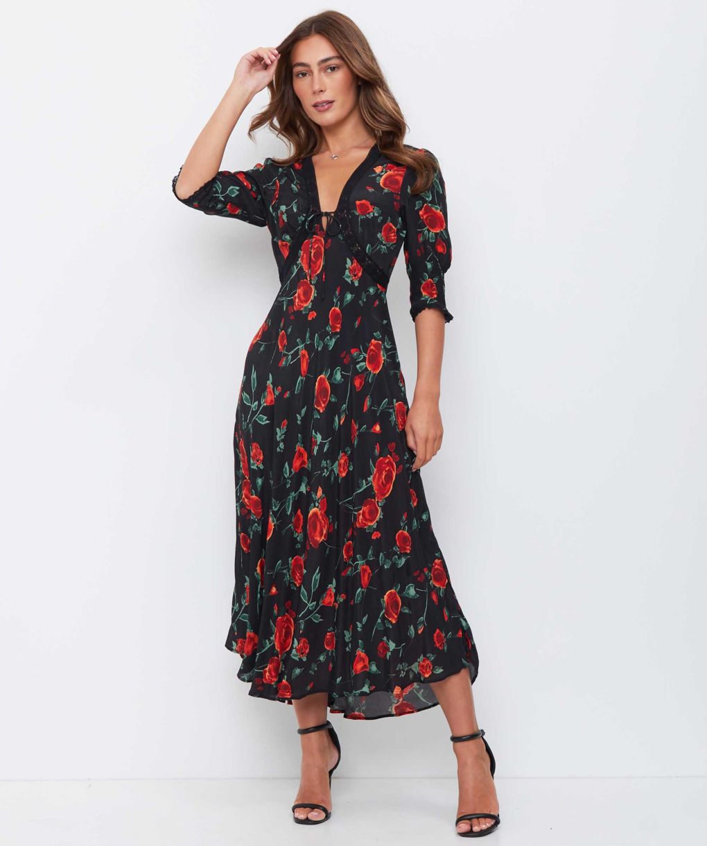 knee length dresses for ladies Amina Midi Dress in English Daisy Deep Navy main image 1