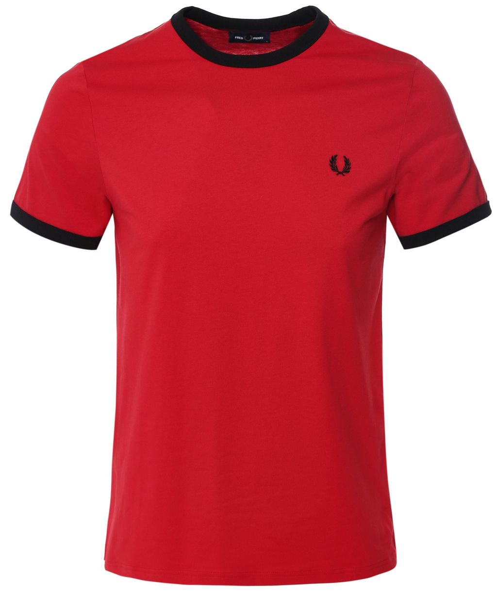 Tシャツ・カットソー FRED PERRY Men T-shirt Red M3519 M02 Ringer T-Shirt - Burnt Red | Men's T-Shirts | Designer T