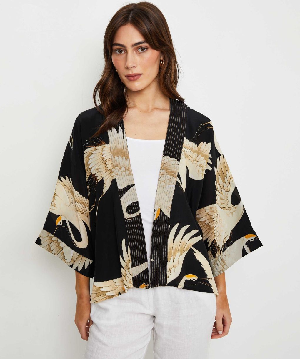 One Hundred Stars Black Stork Kimono | Jules B