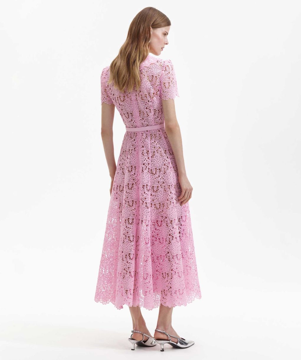 Self-Portrait Guipure Lace Belted Midi Dress
