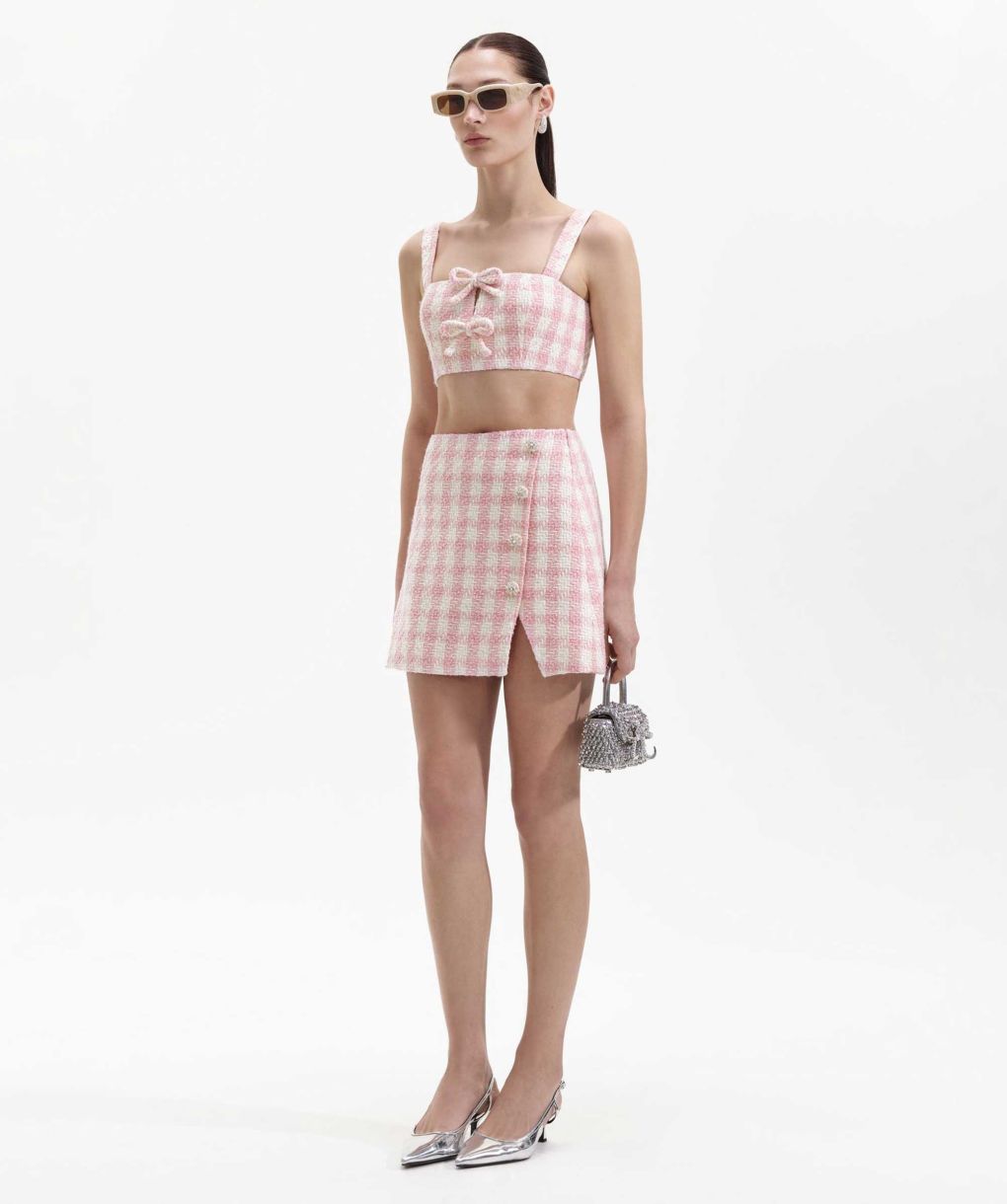 Self-Portrait Check Bouclé Mini Skirt
