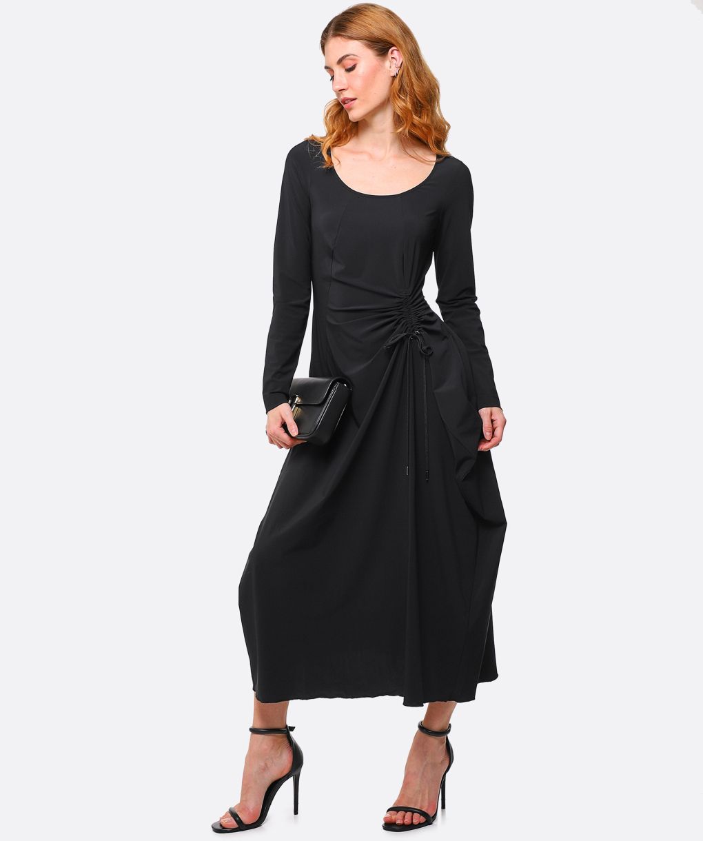 chinese dress ladies Designer Long Sleeves Vintage Inspired Retro French Black and White Polka Dot Midi Dress main image 1