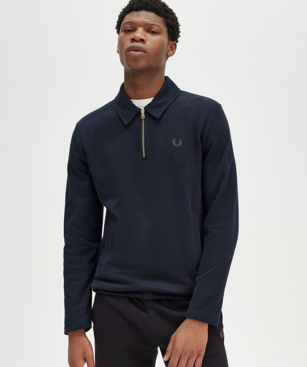 ◇FRED PERRY◇ Sport Half Zip Smock Sweatshirt 608 AFPM24386 Fred Perry Navy Half-Zip Smock Sweatshirt