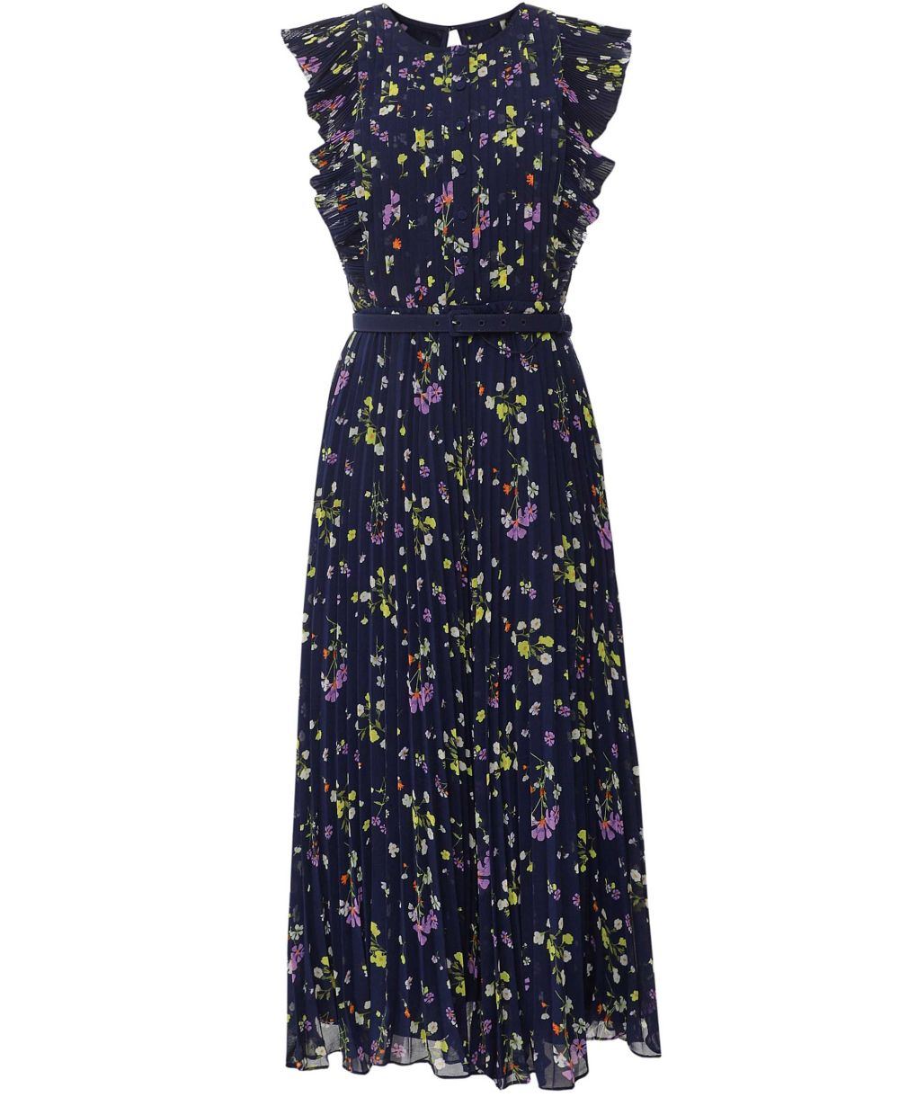 white christmas dresses NicoBlu® Angelina Maxi Crinkle Chiffon Dress in Navy Florals main image 0