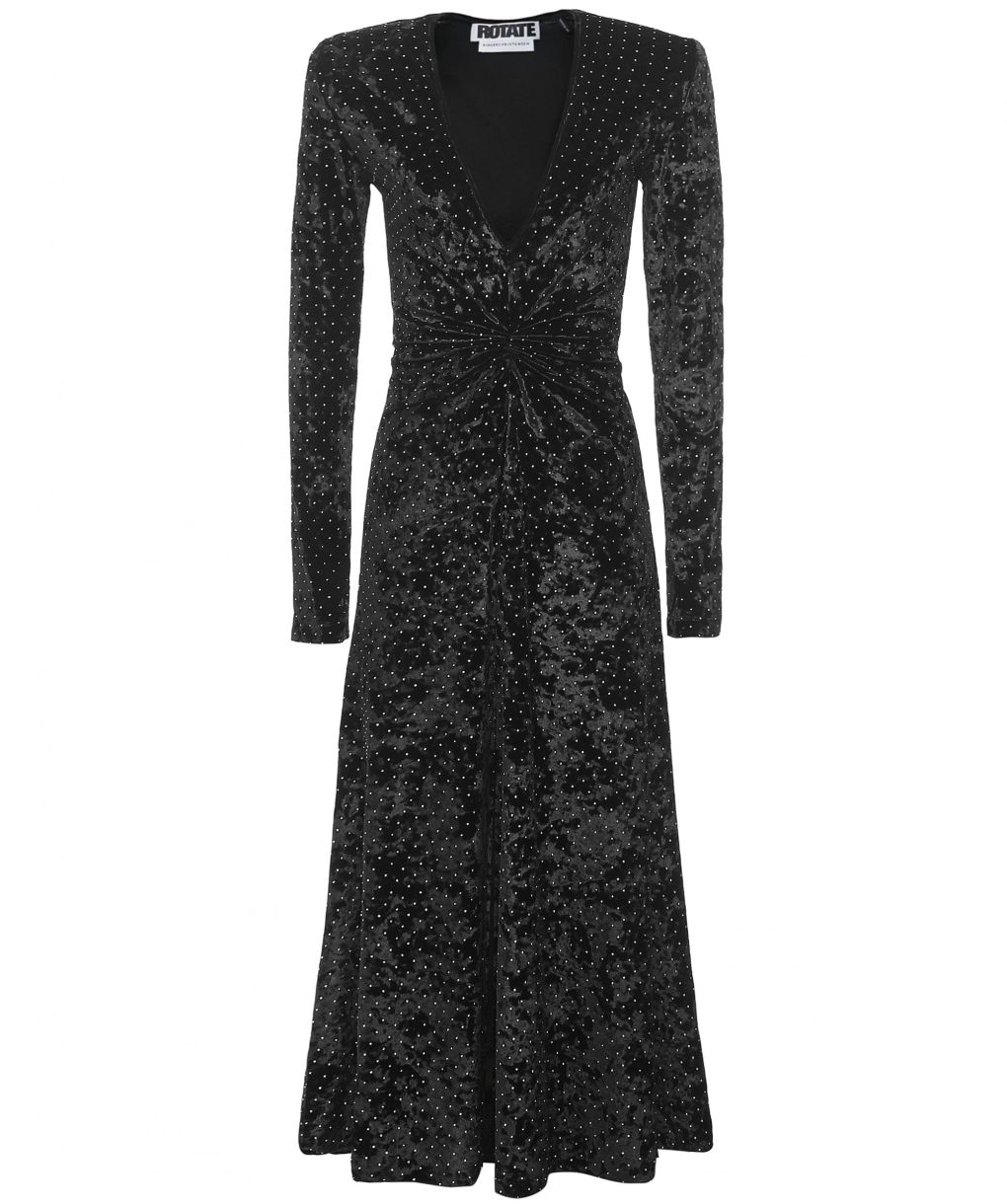 ROTATE Black Velvet Lily Midi Dress | Jules B