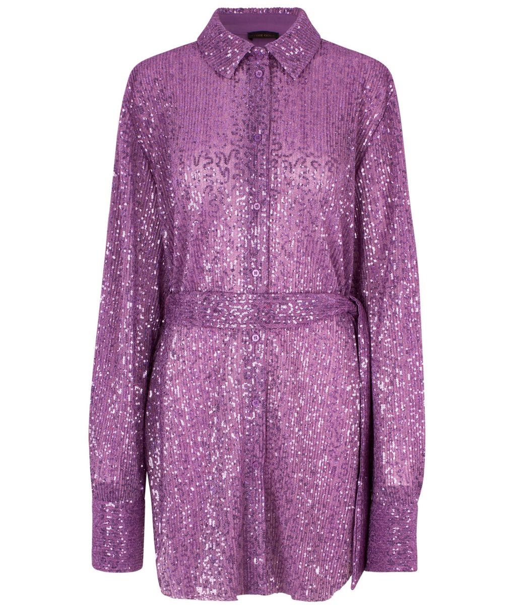 lavender sequin shirt dress Electric Purple Sequin Shirt-Dress M