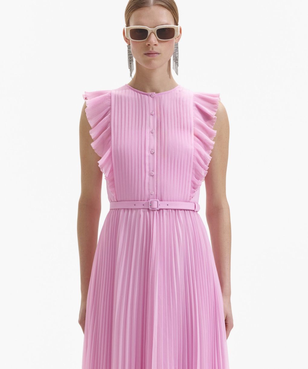 【as if calie】24SS RUFFLE SLEEVELESS MIDI DRESS Self-Portrait Chiffon Sleeveless Tunic Ruffle Midi Dress