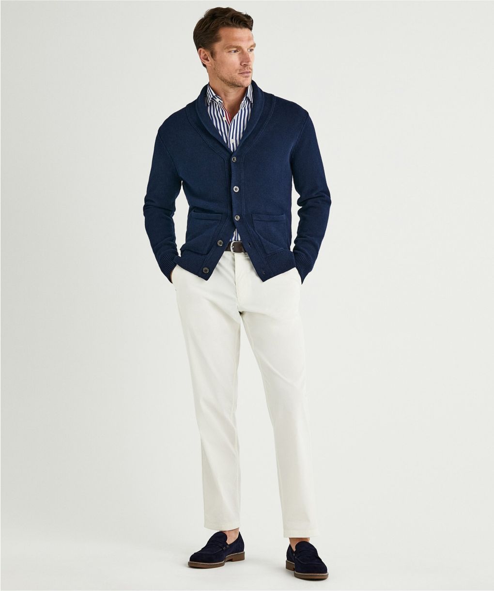 Hackett Navy Cotton Linen Shawl Cardigan | Jules B