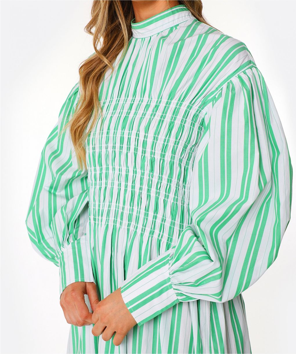 ★Ganni★ Puff sleeve V-neck striped dress light green F6582 GANNI Ripstop Puff Sleeve Midi Maxi Wrap Dress Sz:6 (38) NWT