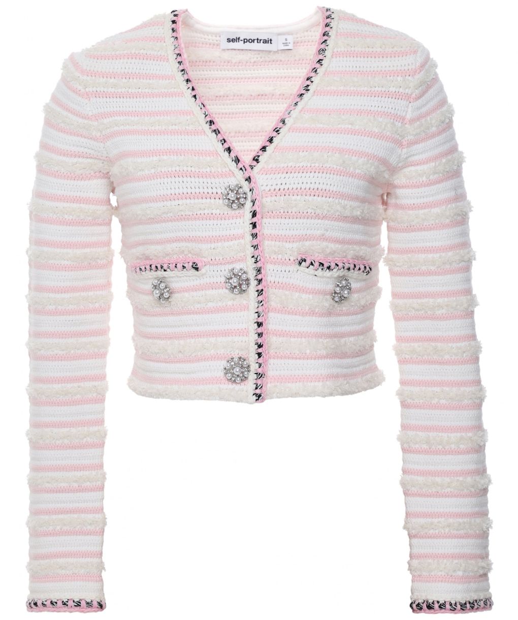 self-portrait バイカラー カーディガン S Self-Portrait Pink Stripe Knit Cropped Cardigan | Jules B
