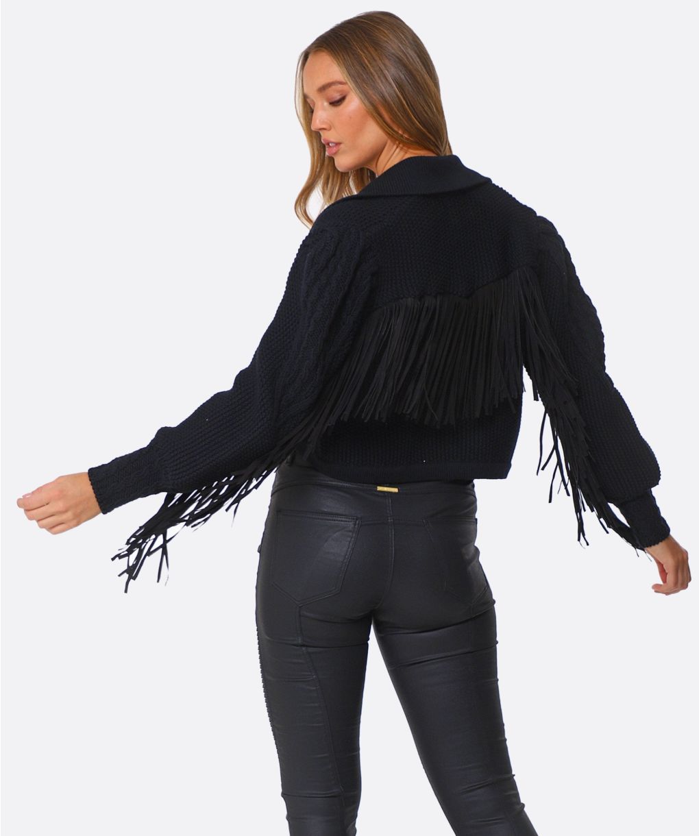 Hayley Menzies Black Kate Fringe Wool Cardigan | Jules B