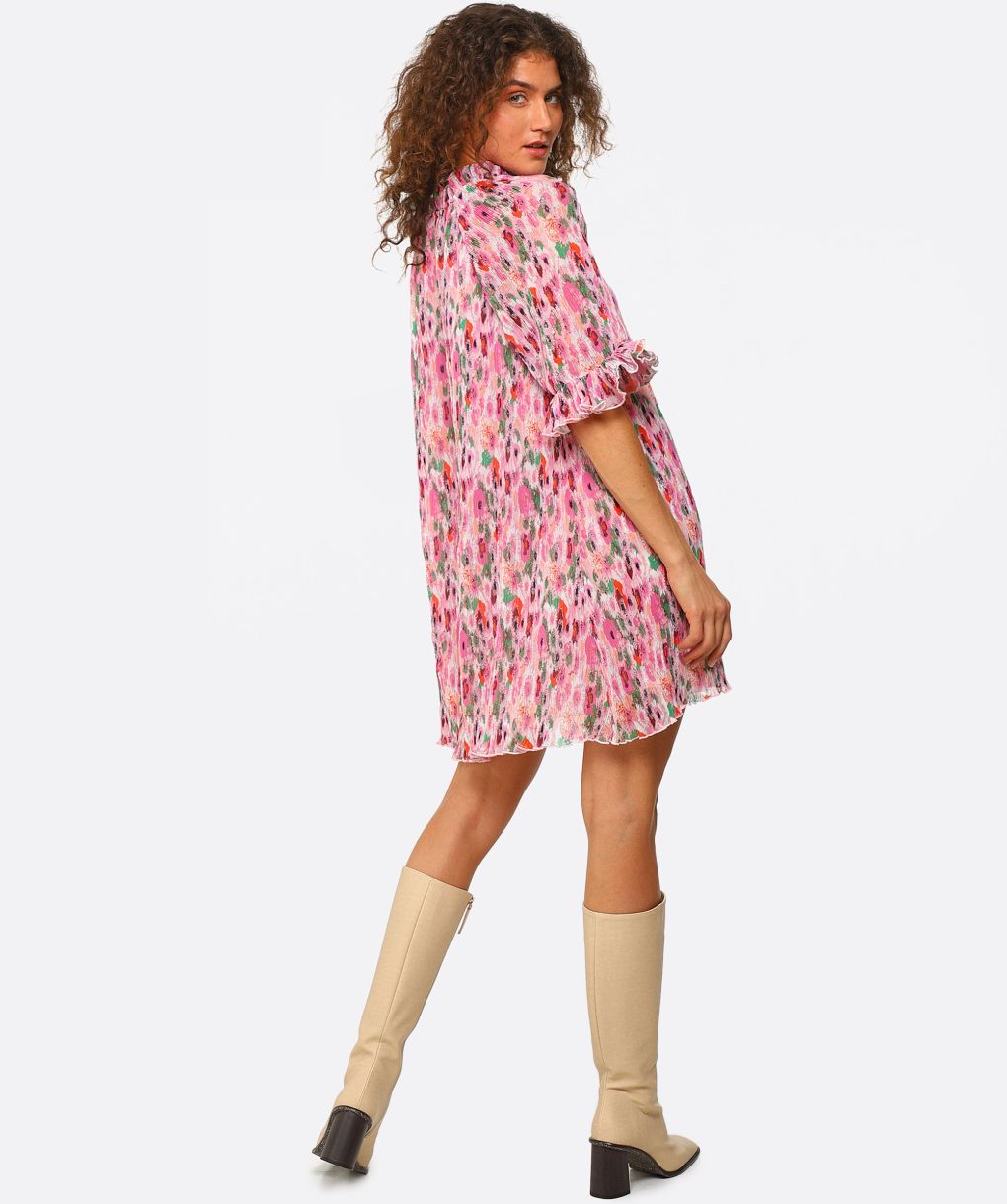 Ganni Pink Pleated Georgette Ruffle Mini Dress | Jules B