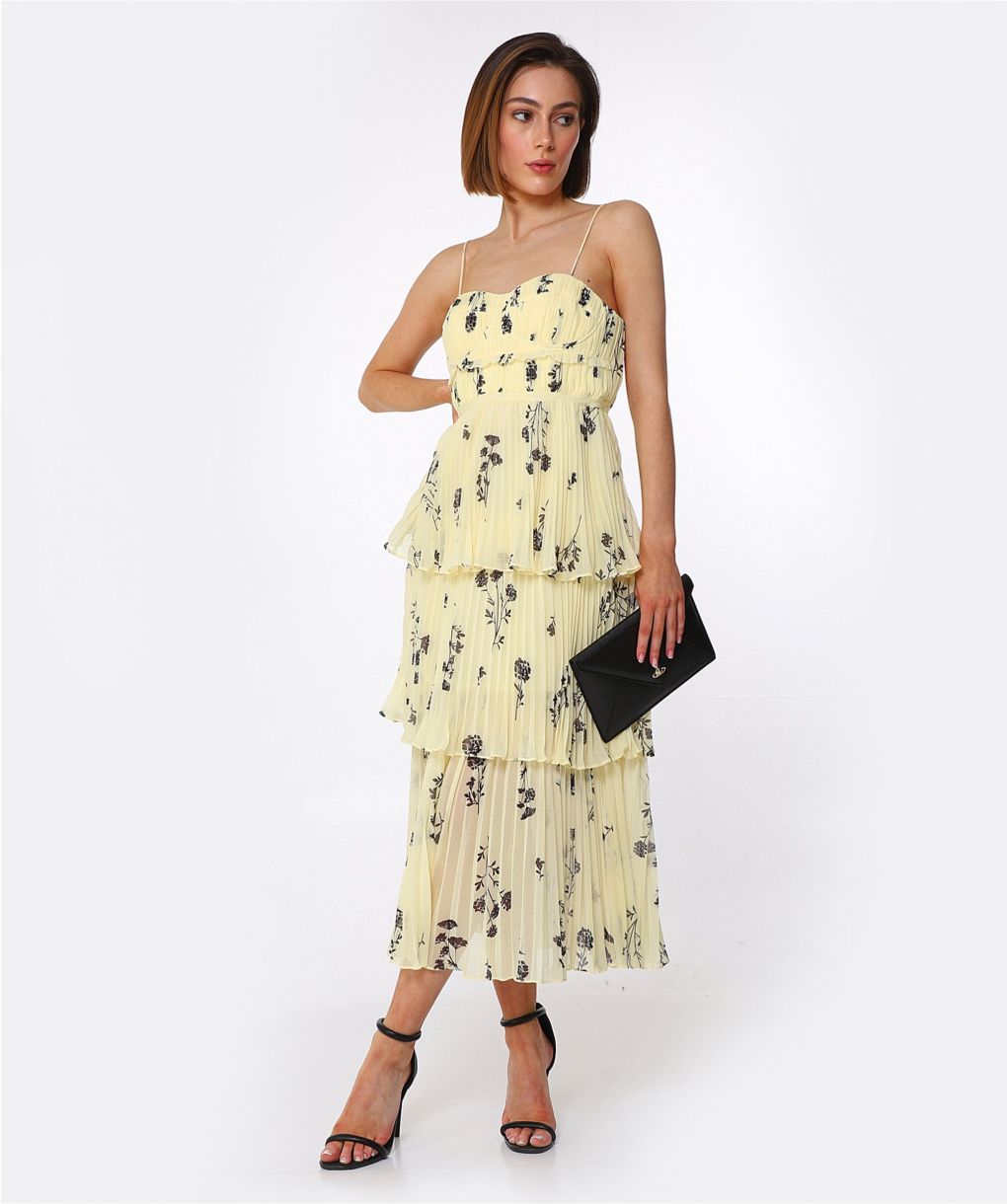SELF PORTRAIT フロラル エンヘリッシュト クレフ フレイスツ Self-Portrait Yellow Strap Floral Chiffon Midi Dress | Jules B