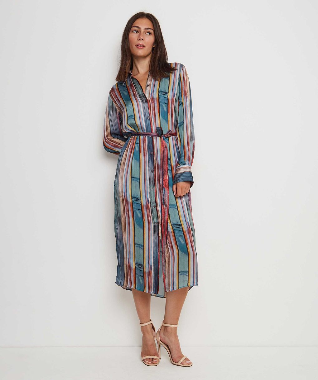 multi stripe shirt dress Long sleeve striped shirtdress
