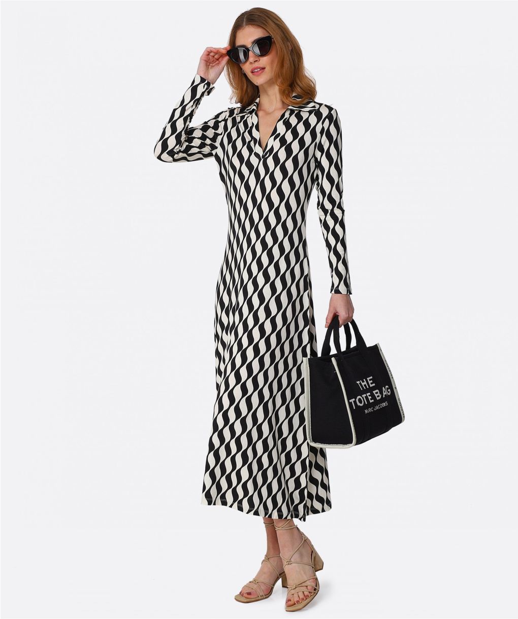 RIXO Long Sleeve Mono Wave Tillie Dress | Jules B