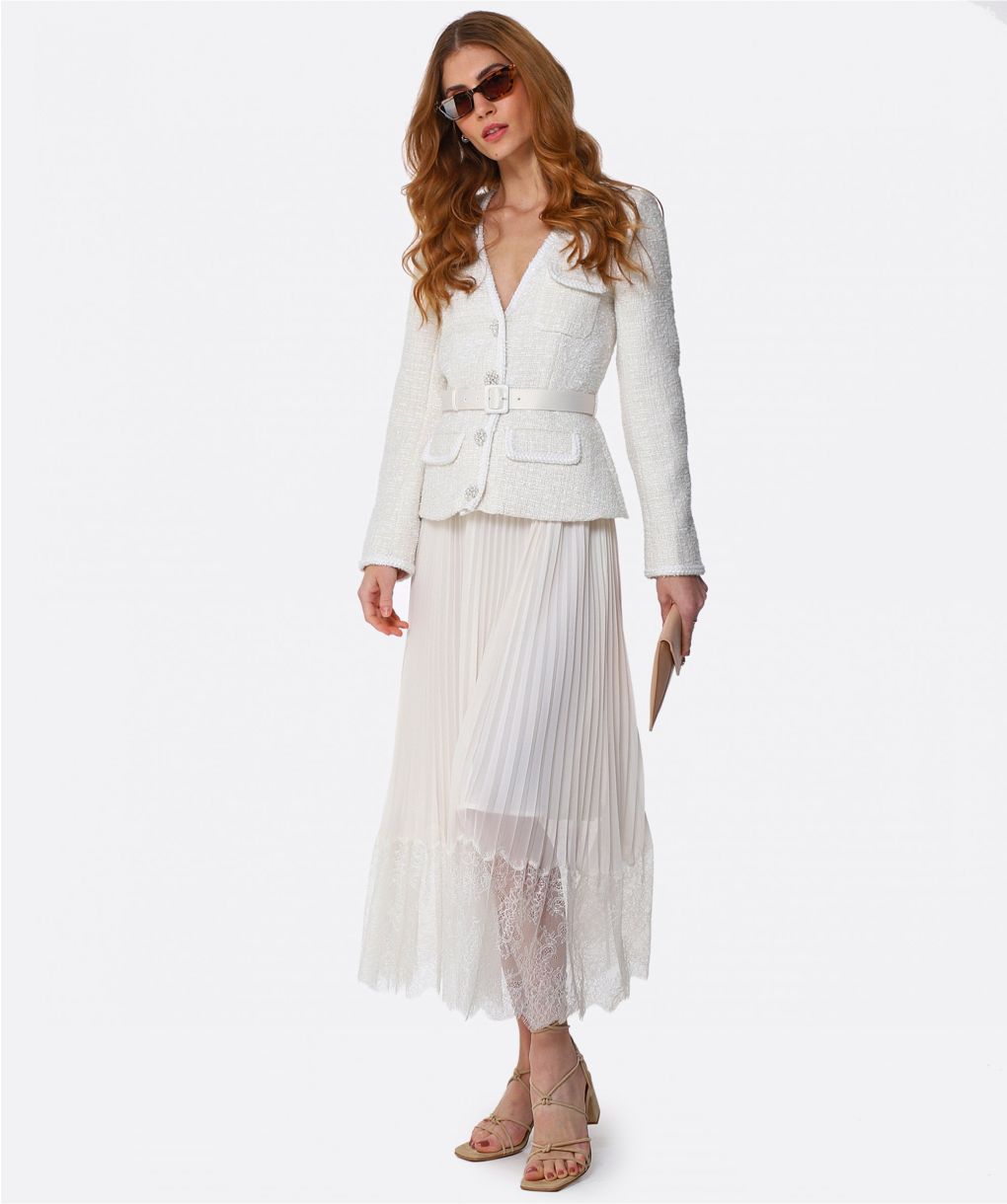 Self-Portrait Cream Boucle Tailored Midi Dress