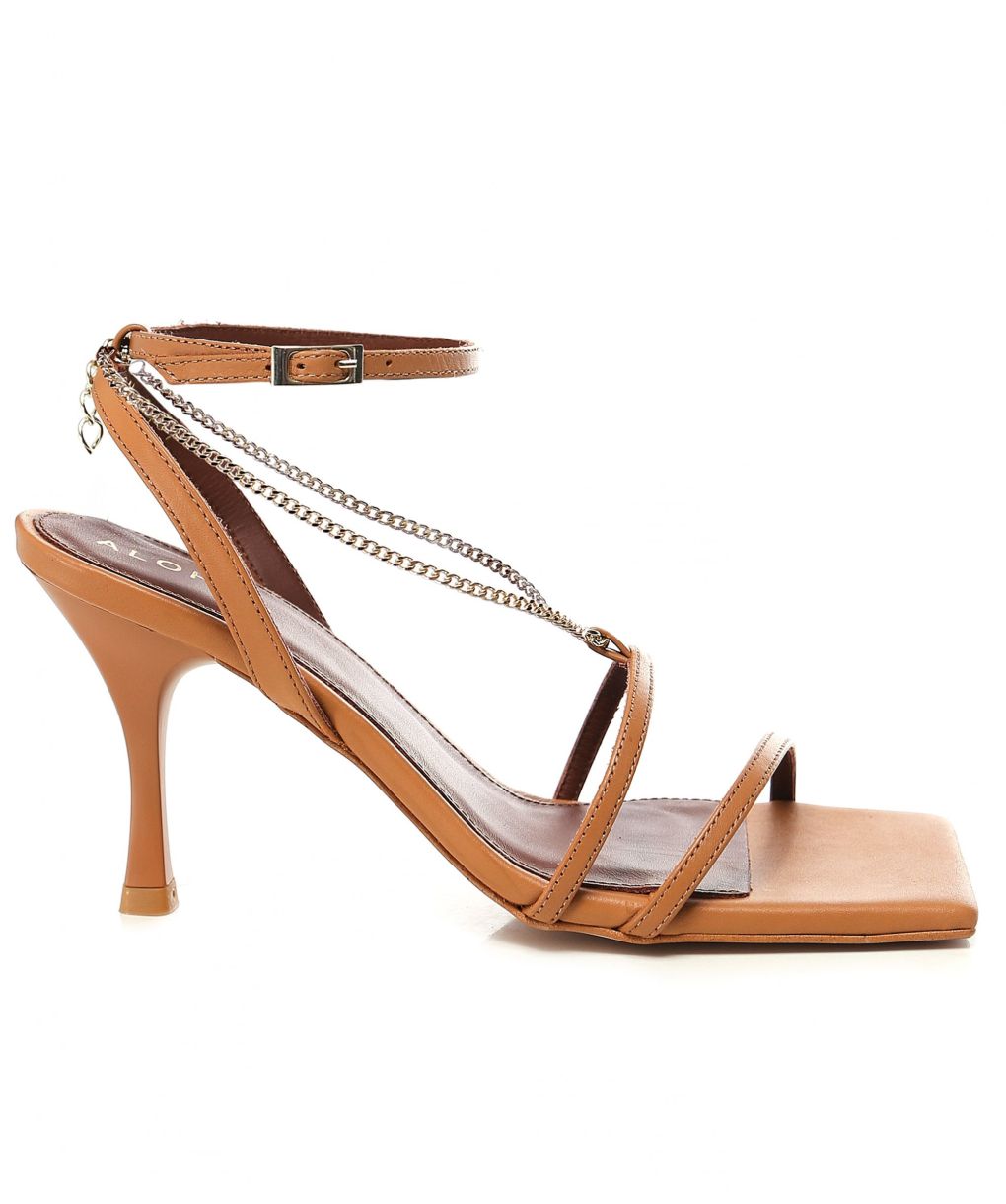 Alohas Tan Chain Strap Leather Heeled Sandals Jules B
