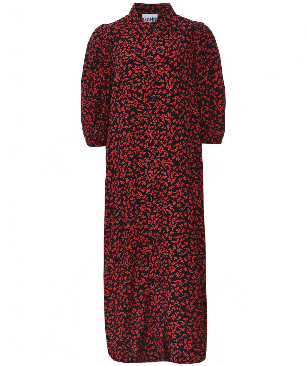 Ganni Red Printed Crepe Shirt Dress | Jules B