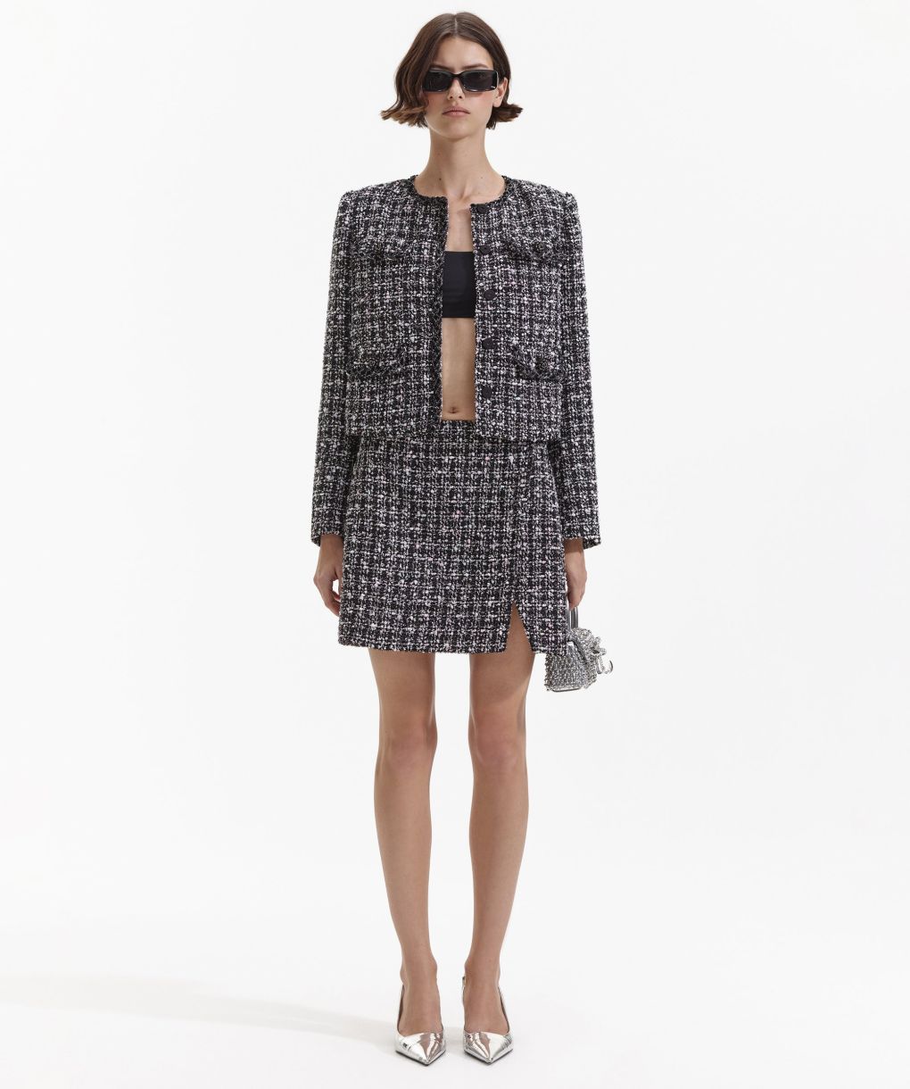 Self-Portrait Black Check Bouclé Jacket