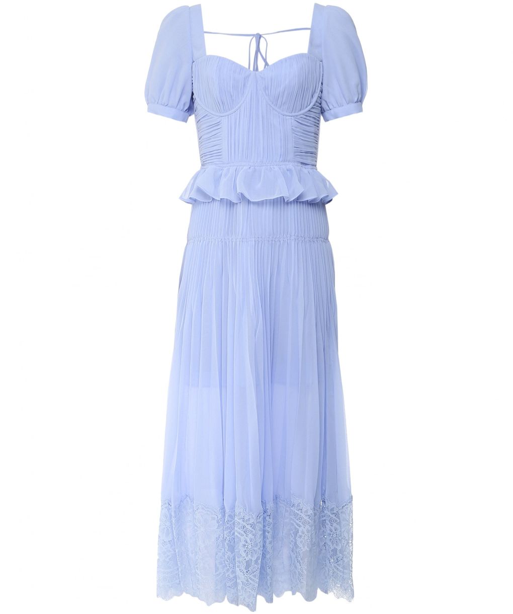 Self-Portrait Blue Short Sleeve Chiffon Midi Dress | Jules B