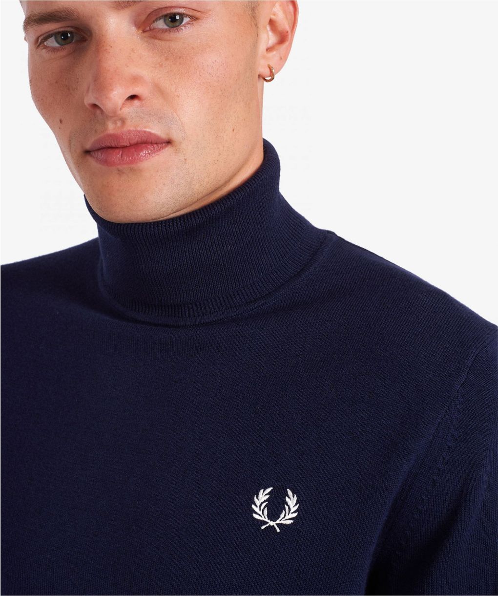 Fred Perry Navy Wool Cotton Roll Neck 