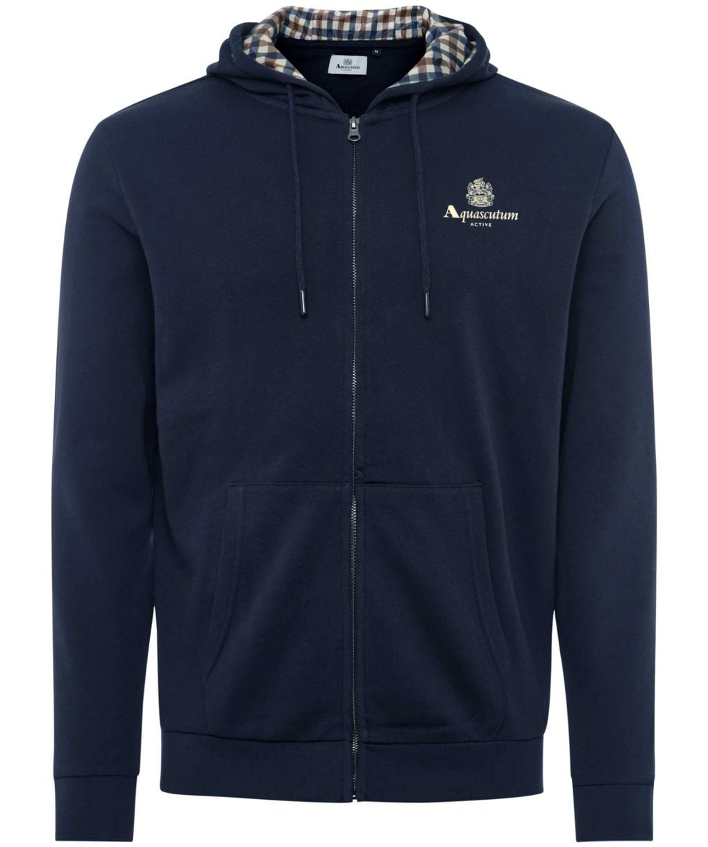 Aquascutum Navy Small Logo Zip Hoodie