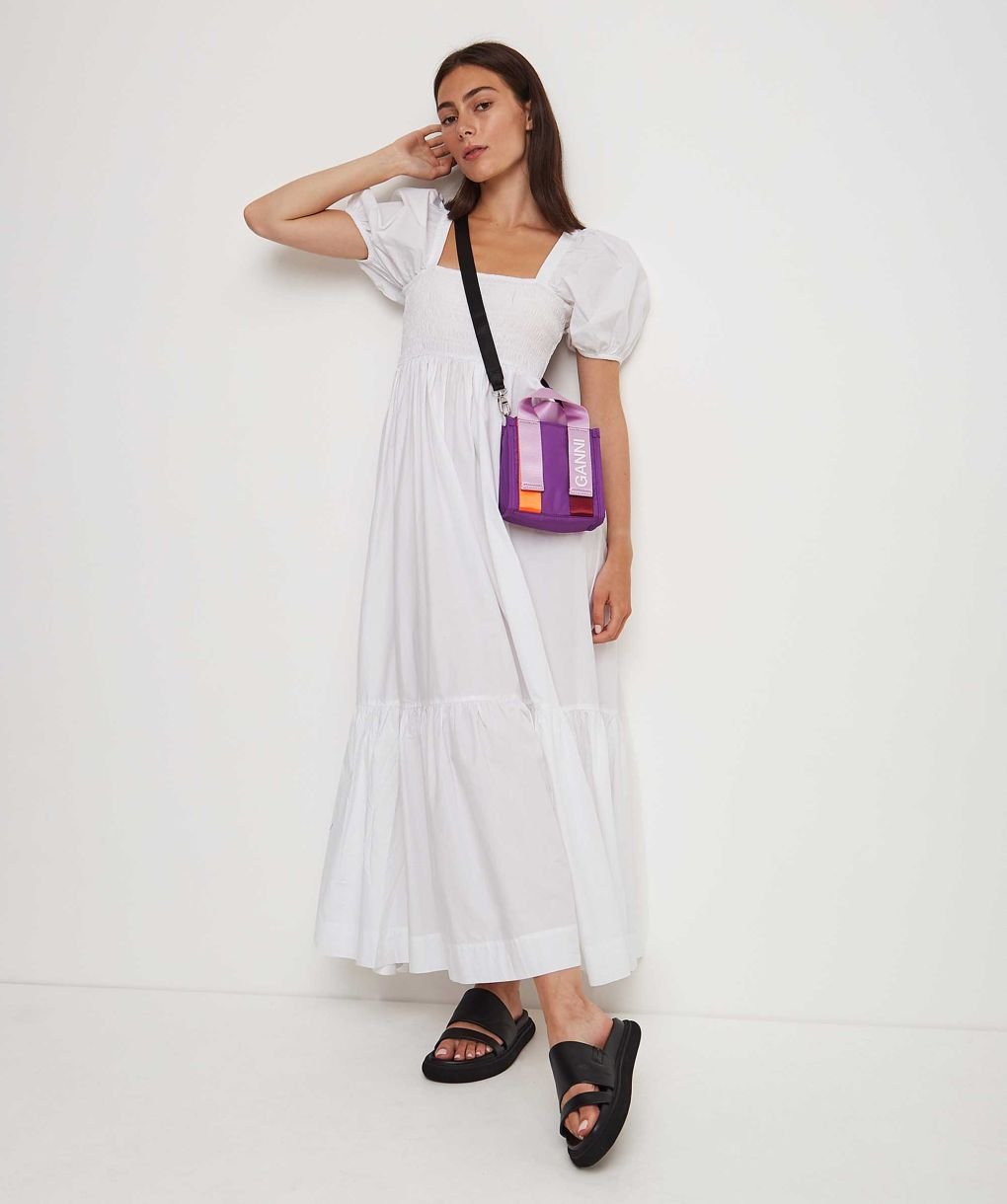 GANNI White Cotton Poplin Smock Maxi Dress | Jules B