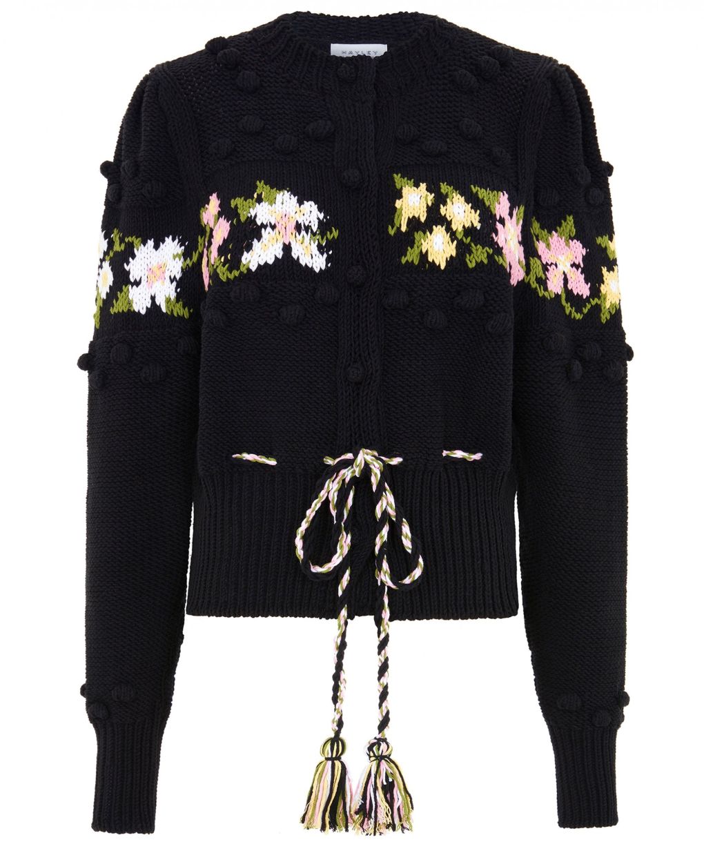 Hayley Menzies Black Gladys Intarsia Cotton Cardigan | Jules B