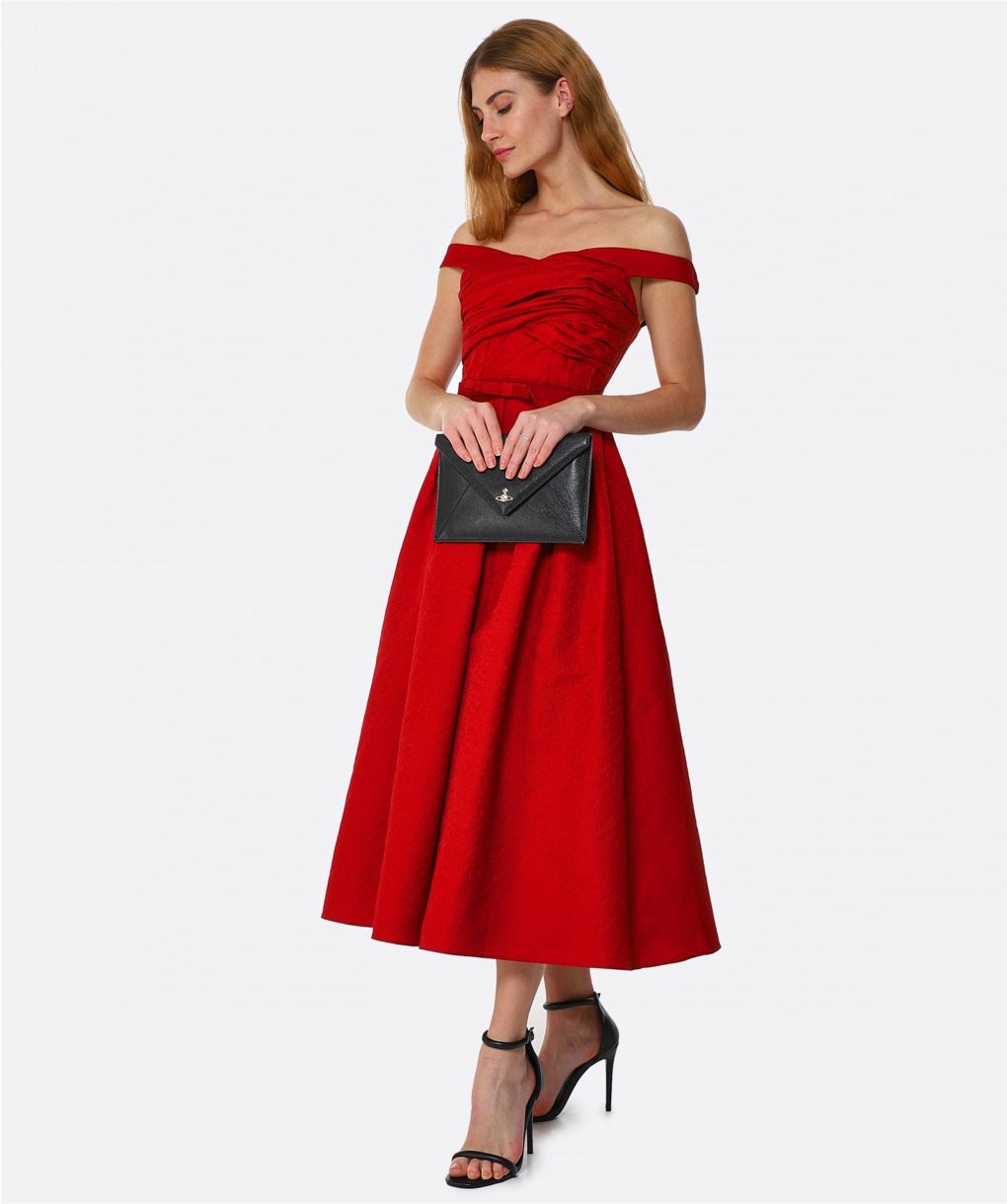Self-Portrait Red Off The Shoulder Midi Dress | Jules B