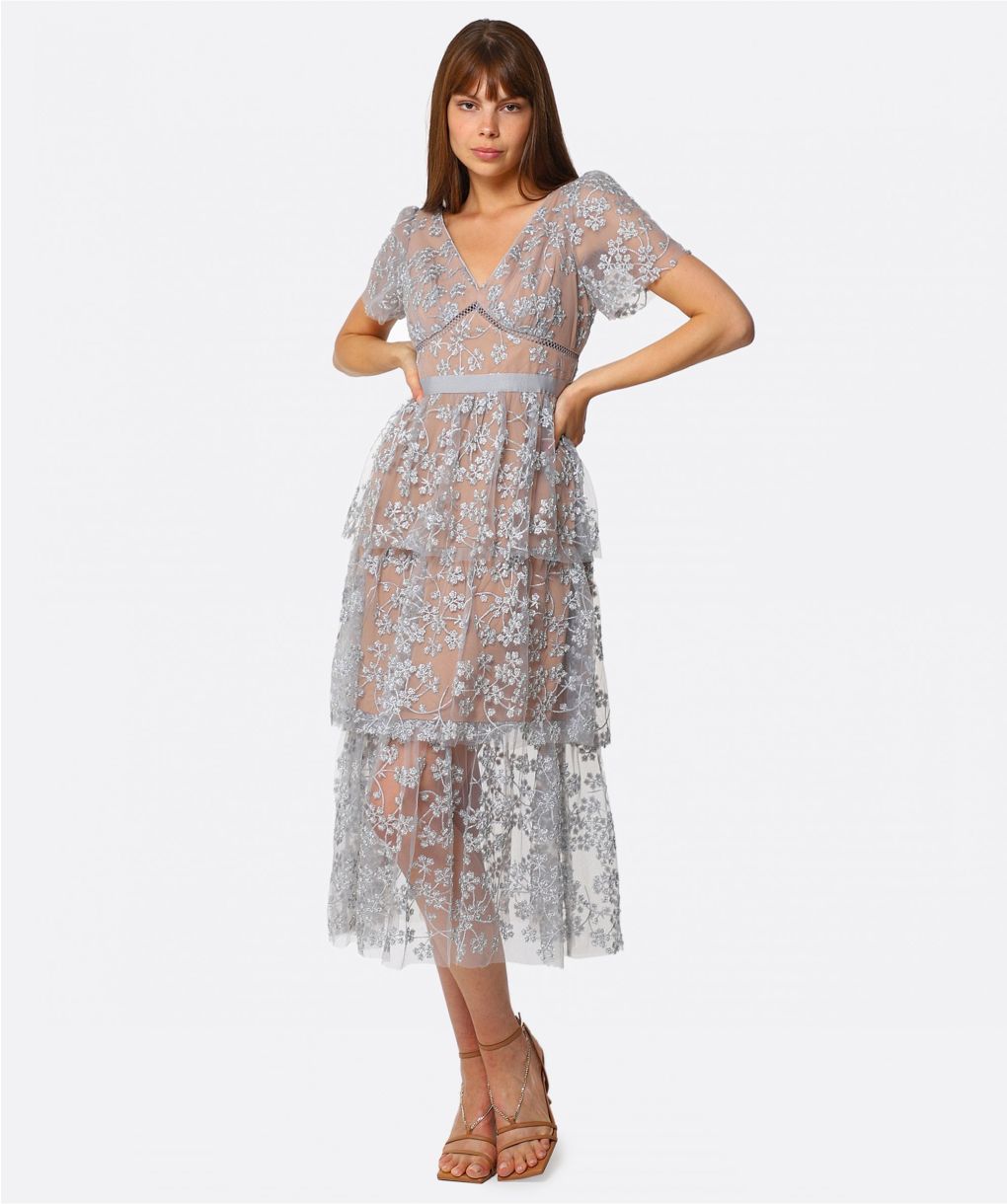 green emerald velvet dress Felicia Embroidered Midi Dress Navy – Your Favourite Dresses main image 0