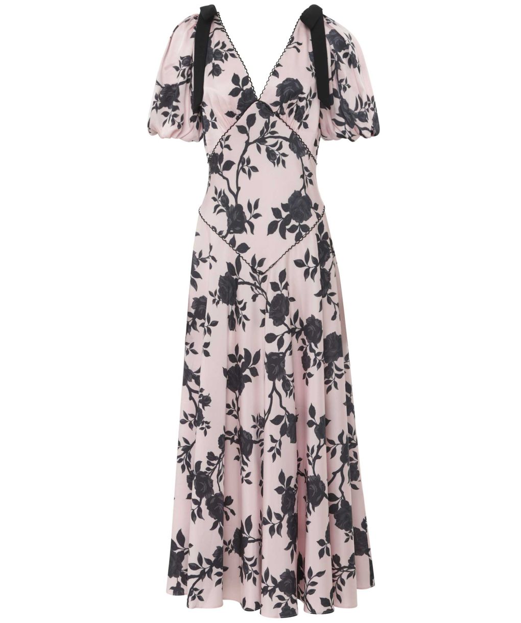 self portrait floral satin midi dress Self-Portrait Satin Flower Midi Dress