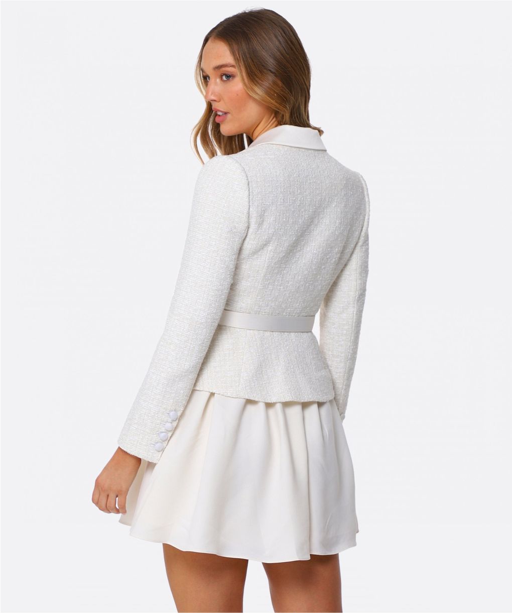 cream boucle tailored mini dress Self Portrait Cream Boucle Tailored Mini Dress