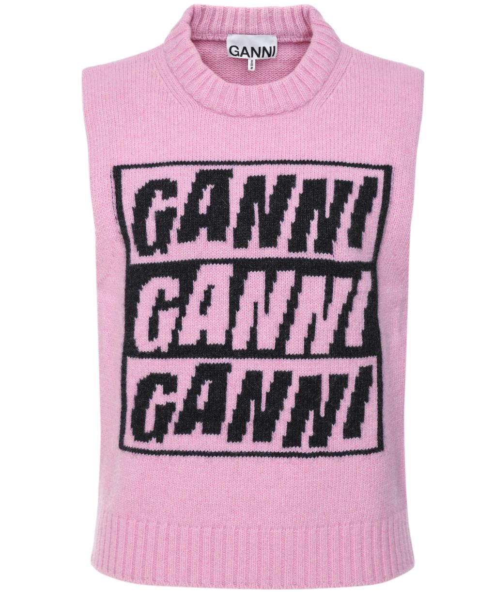 GANNI Pink Logo Knitted Vest | Jules B