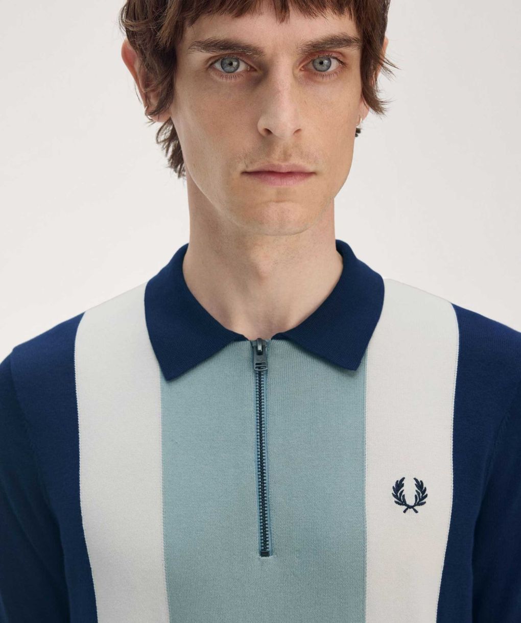 Fred Perry Striped Knit Zip Polo Shirt