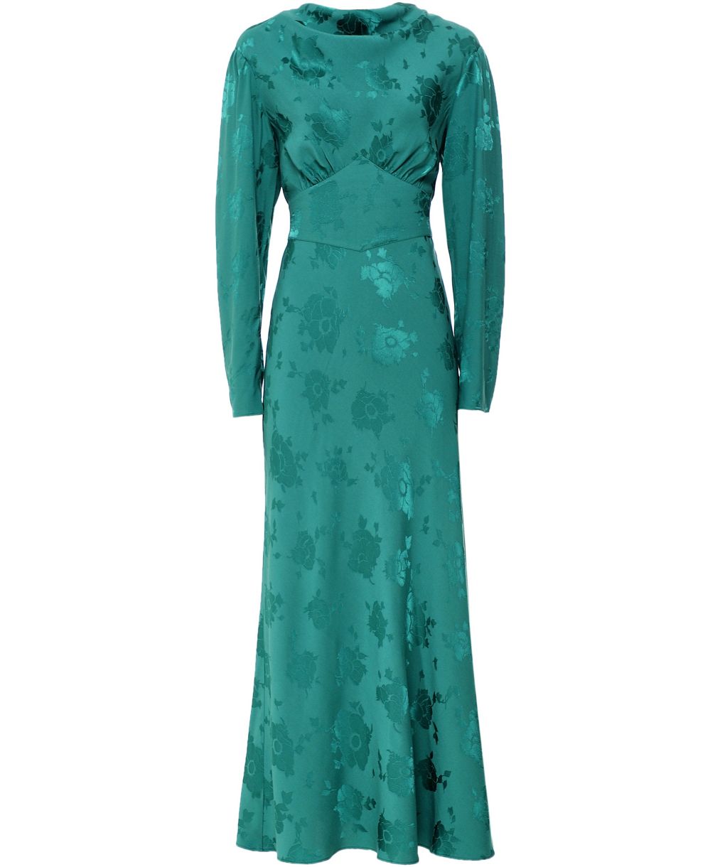 RIXO Green Ginger Floral Jacquard Midi Dress | Jules B