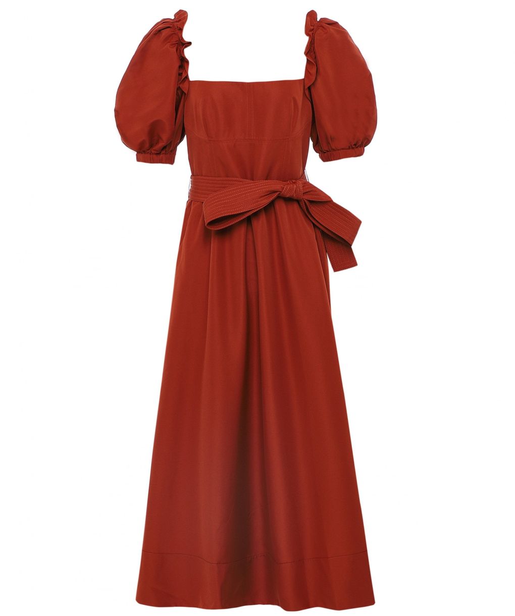 knee length dresses for ladies Pink Taffeta Belted Midi Dress – self-portrait main image 1