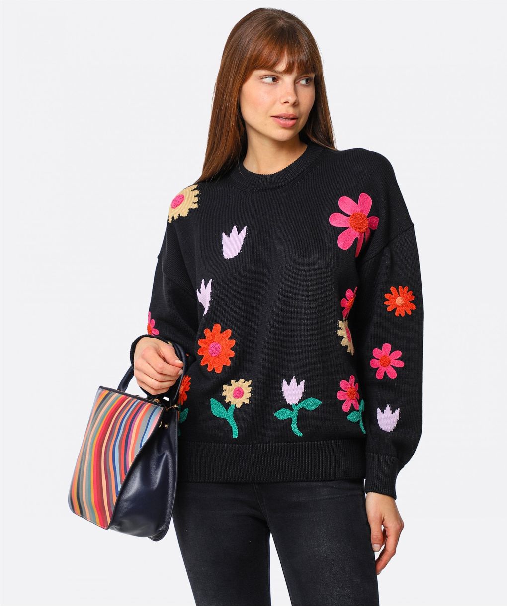 Paul Smith Black Floral Knitted Sweater | Jules B