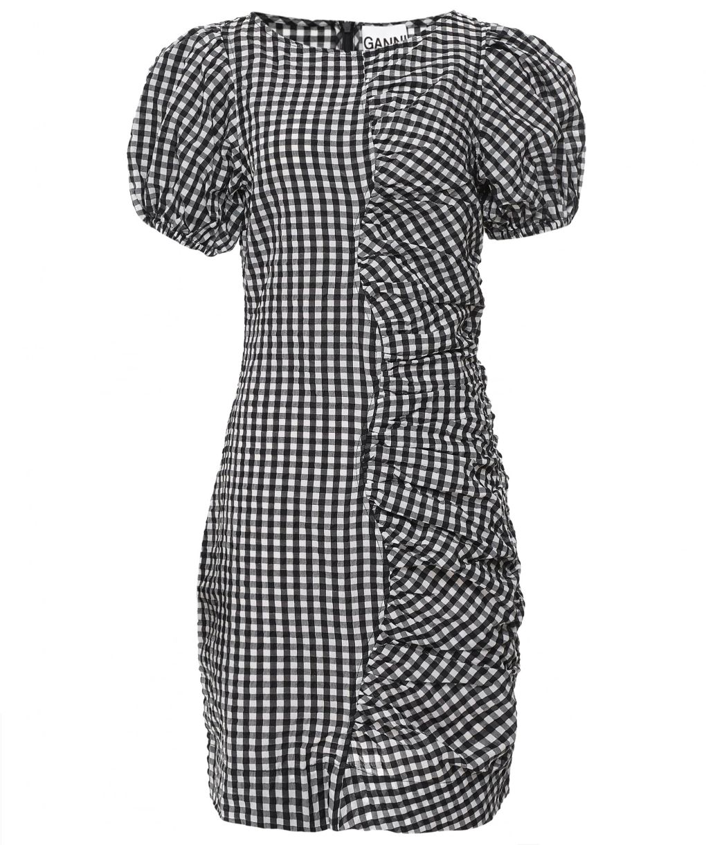 knee length dresses for ladies Ganni Seersucker Check Mini Wrap Dress main image 1