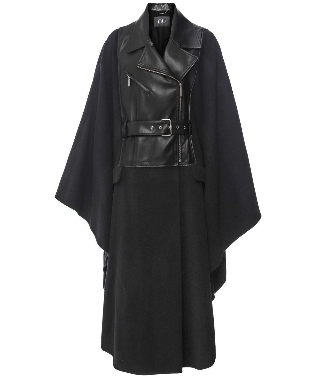 NU London Black Waistcoat Wool Cape Coat