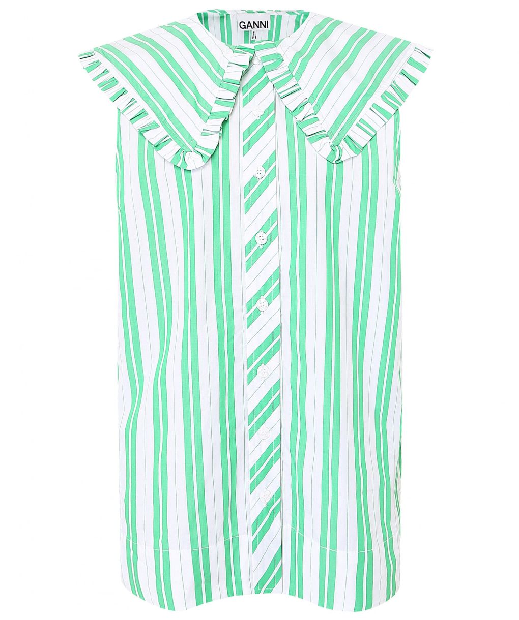 Ganni Green Stripe Cotton Sleeveless Shirt | Jules B