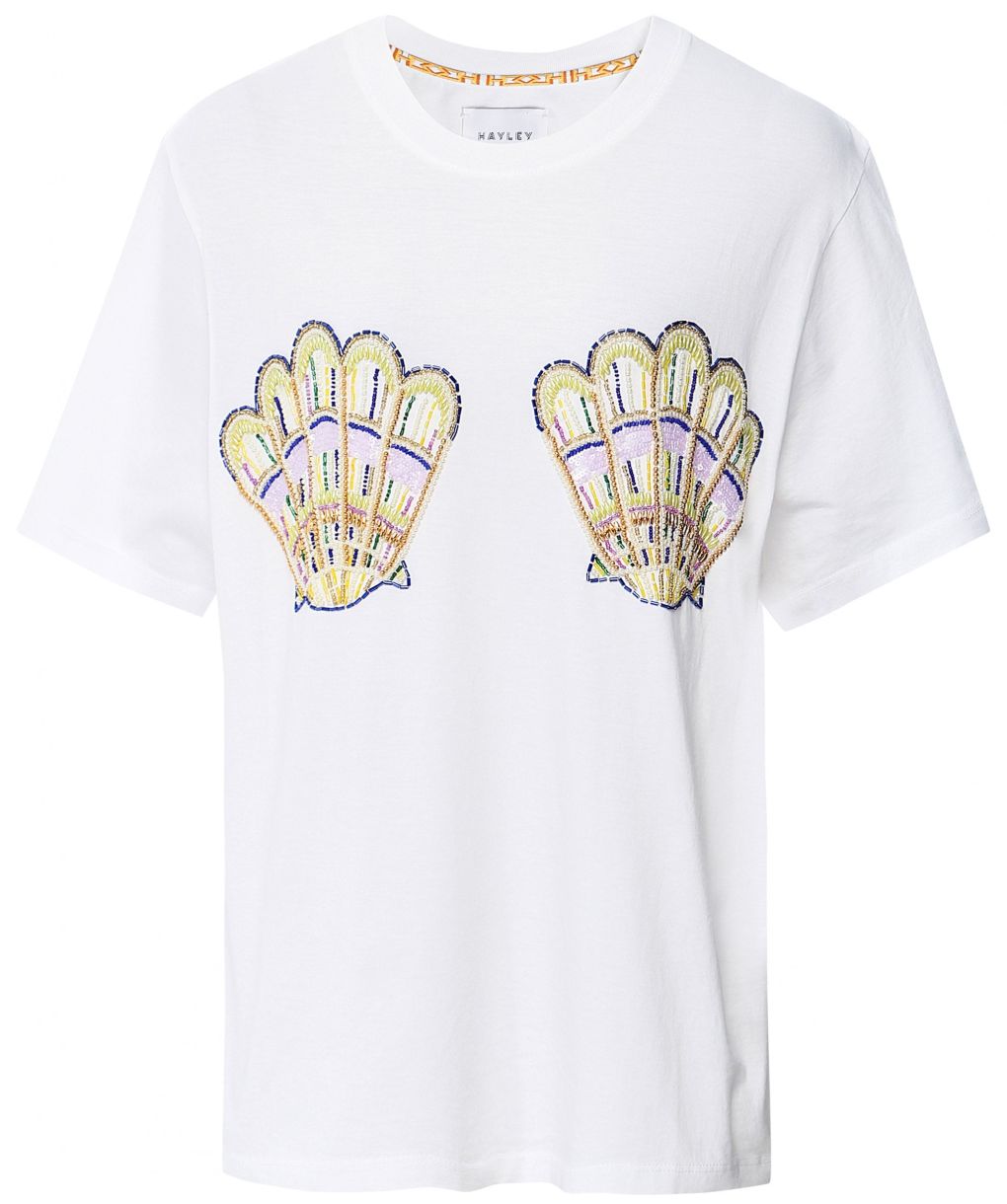 Hayley Menzies White Pima Cotton Beaded Shell T-Shirt | Jules B