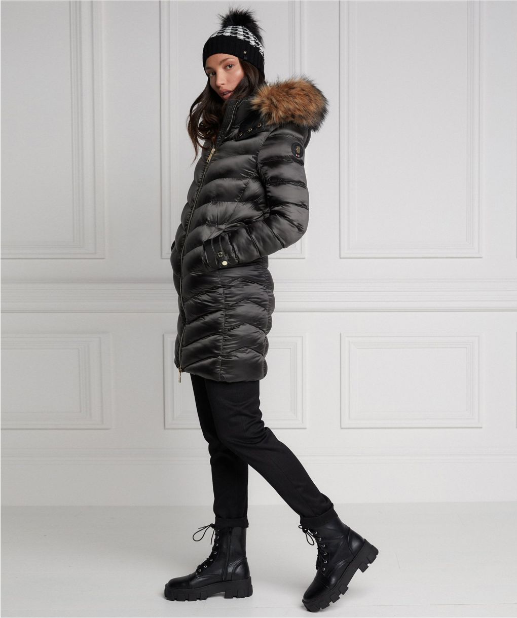 Holland Cooper Green Molina Faux Fur Trim Coat Jules B