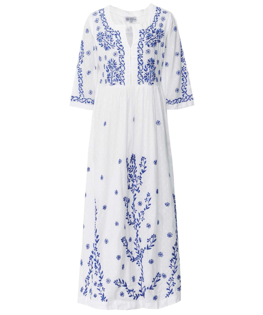 Dream Godet Embroidered Cotton Maxi Dress | Jules B