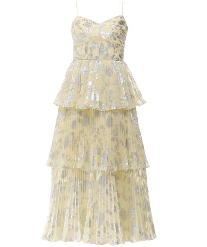 metallic jacquard dress self portrait Self-Portrait Metallic Jacquard Midi Dress In Gold - 6% Off