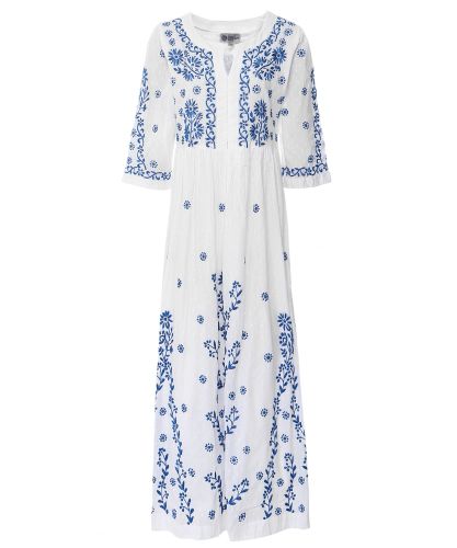 chinese dress ladies Women's White And Blue Maxi Dress- Blue Embroidered Maxi- Women's Coastal  Dresses – Juliana's Boutique
