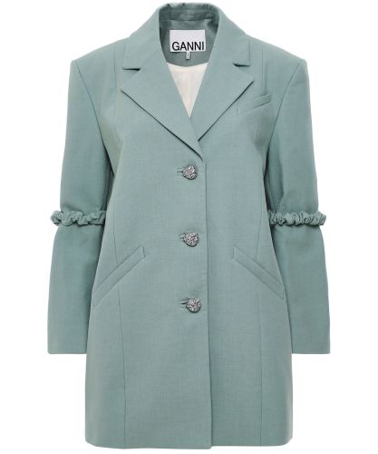 アウターその他 GANNI Woman Blazer Green F7593 484 Single-breasted cotton canvas blazer in green - Ganni